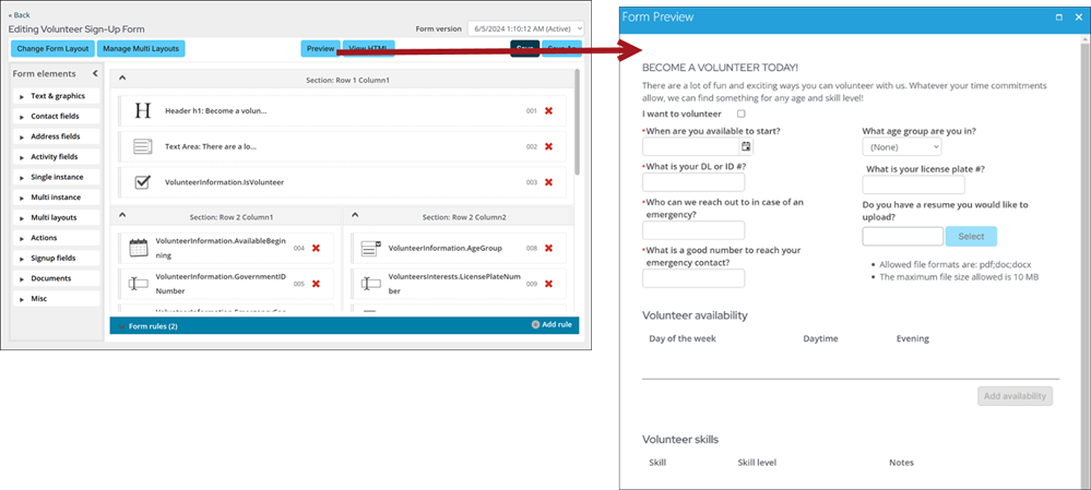 Viewing forms drag and drop mode